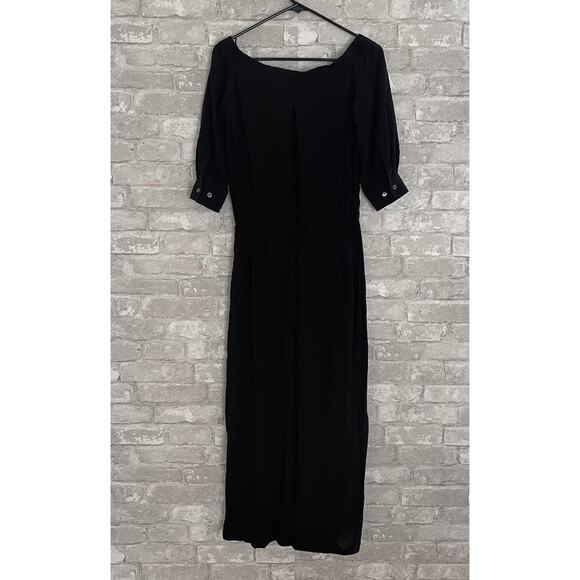 Theory Silk Jumpsuit Puff Sleeve Wide Leg Off The Shoulder Charcoal Women's Sz 4 - Picture 2 of 11